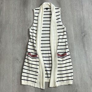 Talbots • nautical stripe sleeveless duster sweater vest with pockets